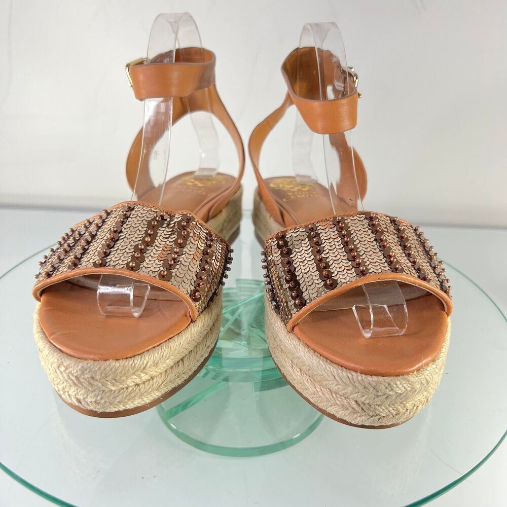 Vince Camuto Kathalia Flatform espadrille Brown Leather Sequin - Picture 2 of 7
